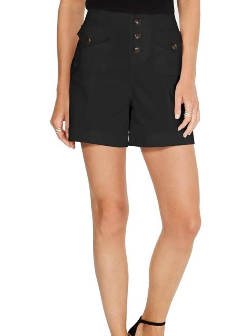 INC International Concepts Womens Size 14 Utility Shorts Deep Black Mid Rise